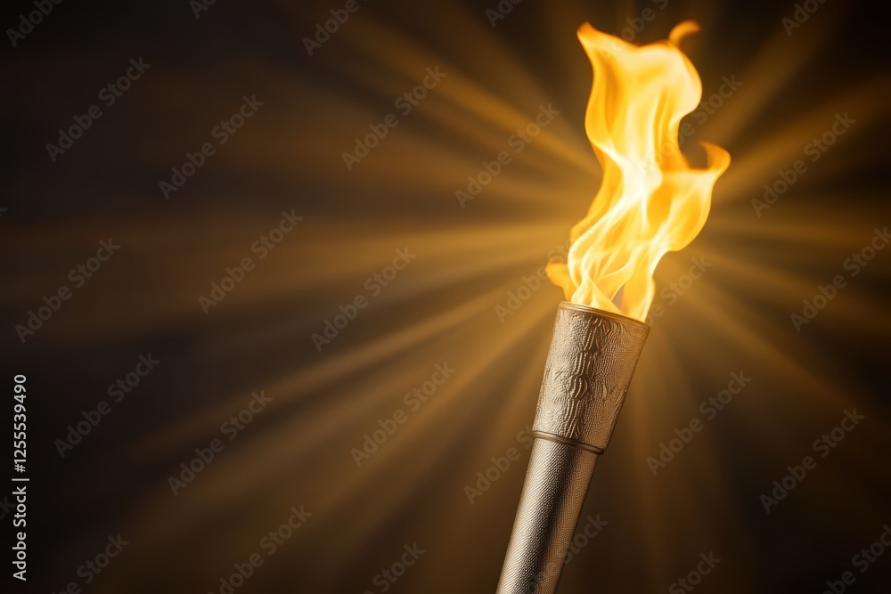 Bright Flame Emanating from a Decorative Torch in Dark Setting Bright Flame Emanating from a Decorative Torch in Dark Setting