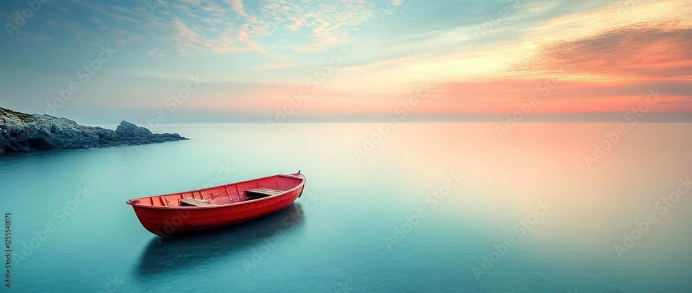 Serene Sunset Seascape with Rowboat Serene Sunset Seascape with Rowboat