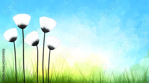 Delicate White Flowers with Soft Blue and Green Background