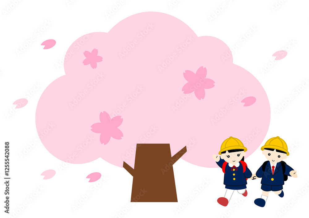 Naklejka premium 桜と新一年生2