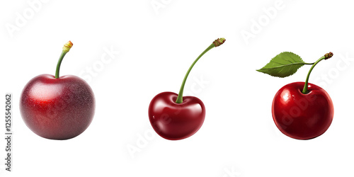 Fresh ripe cherries with stems on a white background