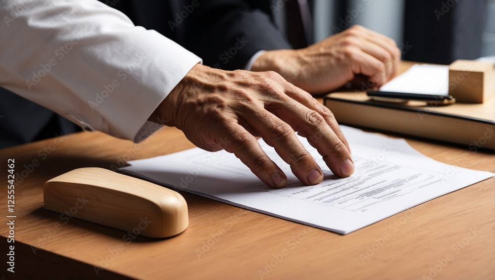 A Close-Up of a Businessman’s Hand Using a Wooden Object, Symbolizing Craftsmanship A Close-Up of a Businessman’s Hand Using a Wooden Object, Symbolizing Craftsmanship