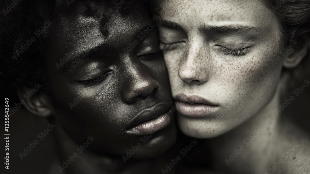 Intimate moment of love and trust close up emotional portrait soft lighting tender connection Intimate moment of love and trust close up emotional portrait soft lighting tender connection