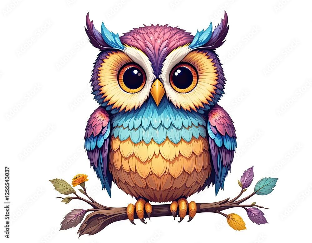 Naklejka premium A beautiful colorfull owl on a pure white background. illustration
