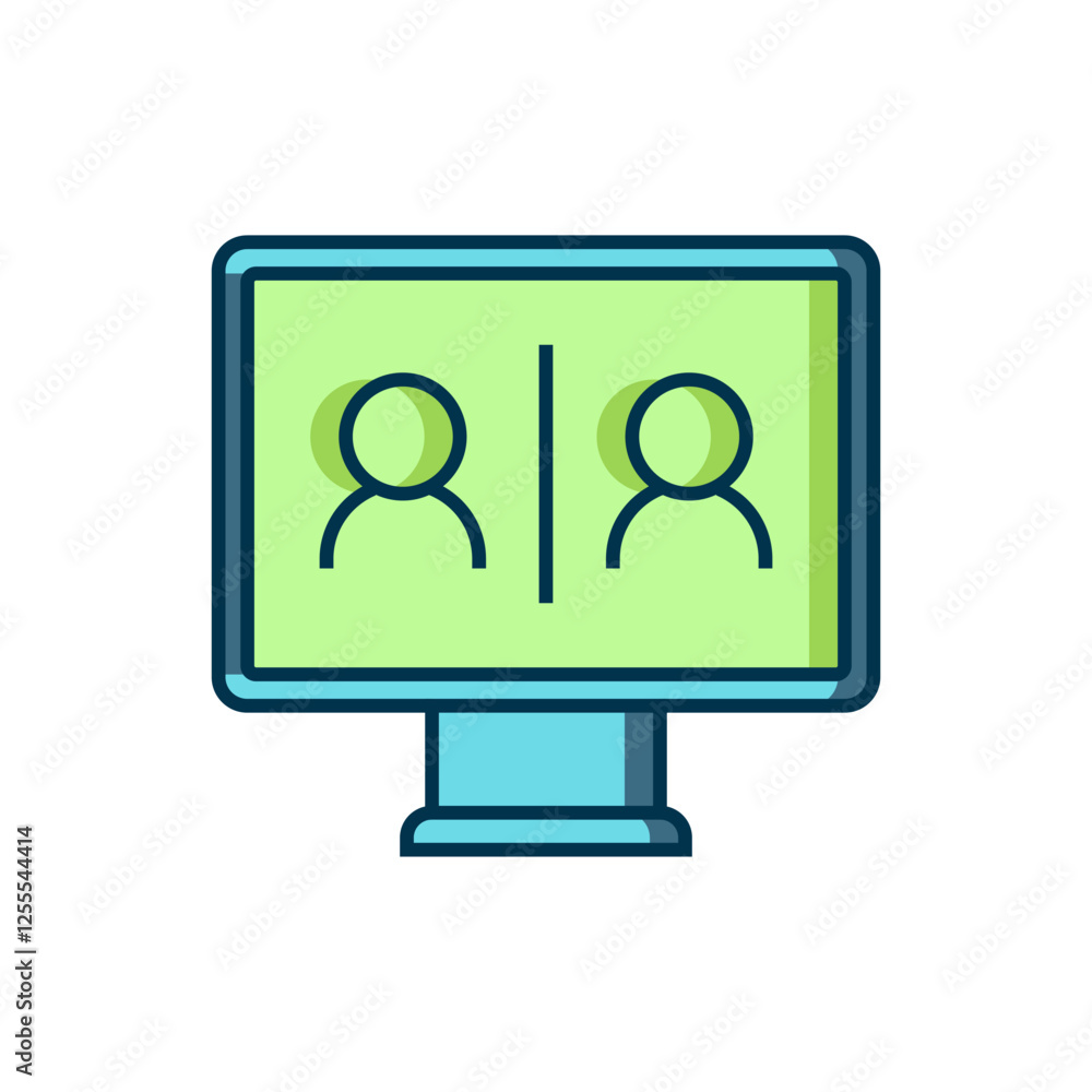 Filled outline Video chat conference icon isolated on white background. Online meeting work form home. Remote project management. Flat filled outline style with shadow. Vector Filled outline Video chat conference icon isolated on white background. Online meeting work form home. Remote project management. Flat filled outline style with shadow. Vector