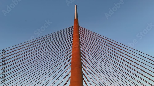 Sunset in the city from a bird's eye view with a view of the bridge