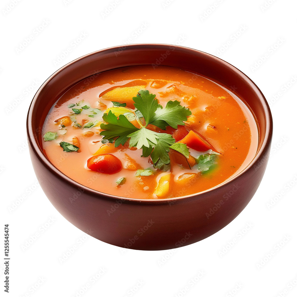 a bowl of tomato soup with fresh parsley garnish. a bowl of tomato soup with fresh parsley garnish.