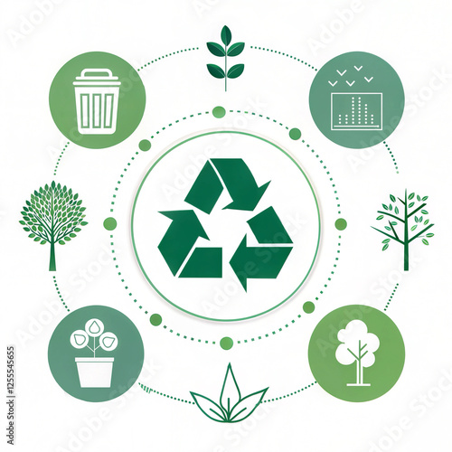 Minimalistic ecology infographic, waste recycling and greening concept with green icons ecology