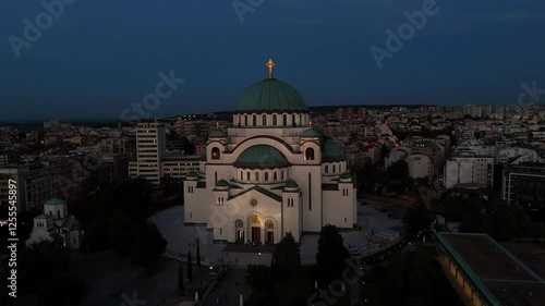 Temple with illumination in the twilight