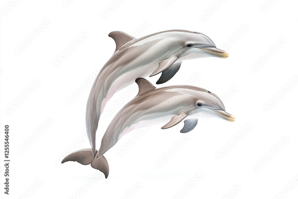 Fototapeta premium Two dolphins gracefully swimming together in a serene ocean environment (1)