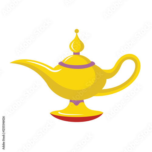 Illustration of Golden Aladdin Lamp Displayed on White Background