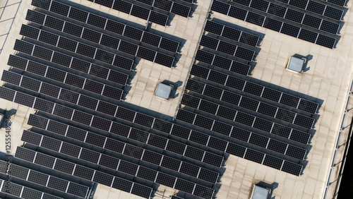 Close-Up Aerial of Solar Panel Installation in Epernay, France  photo