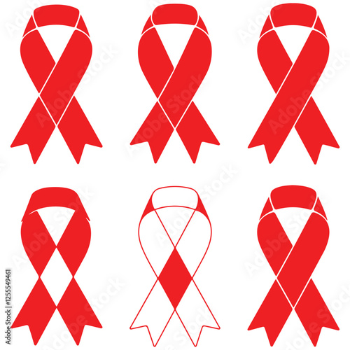 3d realistic red ribbons set. Ribbons collection isolated on white background. Design element, decorative sticker. Cute folded ribbon for sale banner, advertisement, celebrations. Vector illustration