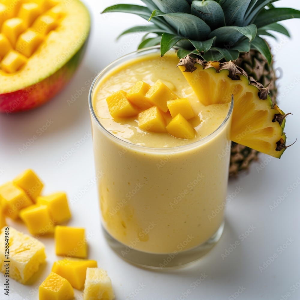 Tropical Mango Pineapple Smoothie in Clear Glass Tropical Mango Pineapple Smoothie in Clear Glass