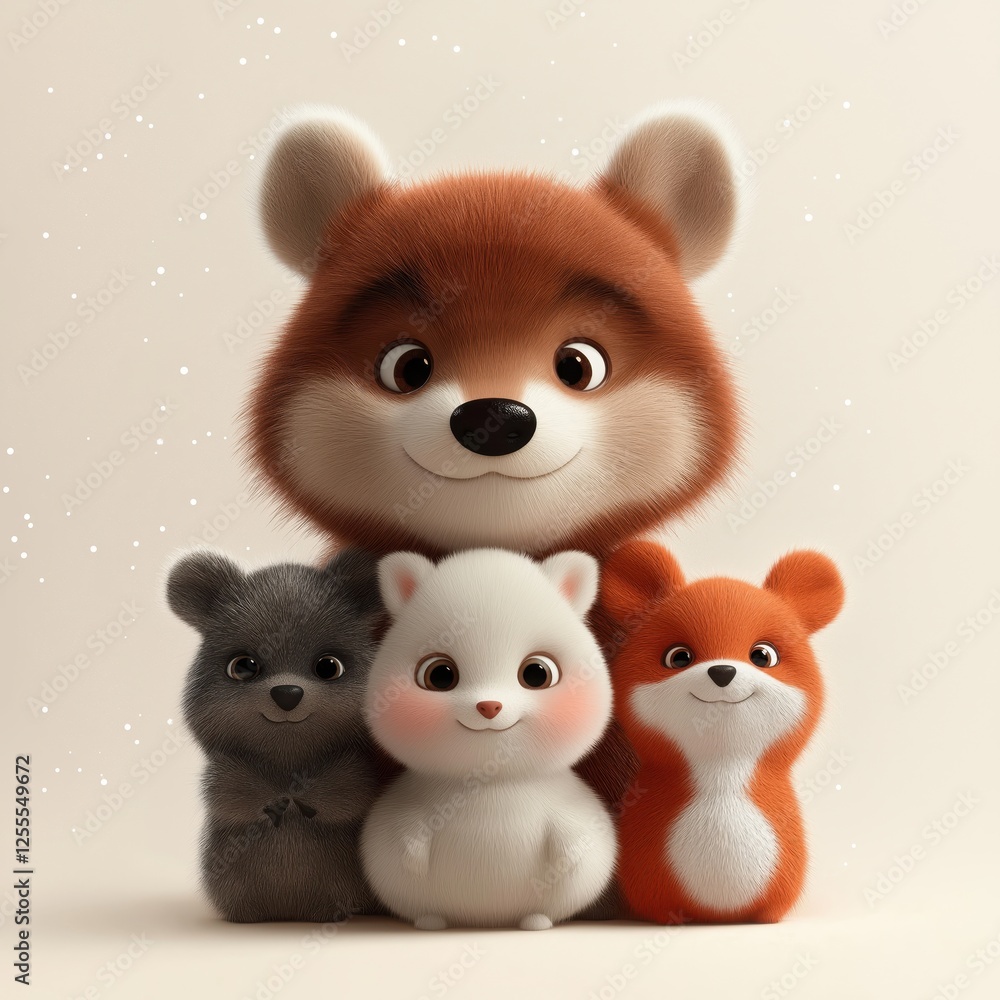 Cute cartoon wild animals gathered together with playful expressions in a friendly and colorful setting Cute cartoon wild animals gathered together with playful expressions in a friendly and colorful setting