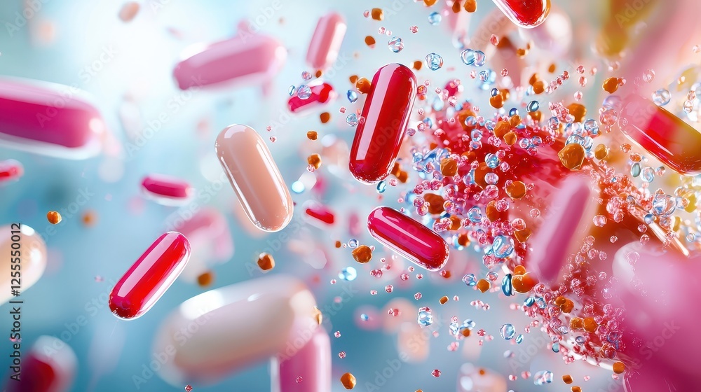 Colorful Capsules and Bubbles in a Vibrant Abstract Background Colorful Capsules and Bubbles in a Vibrant Abstract Background