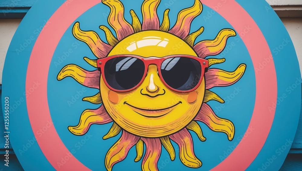 Colorful sun illustration with sunglasses in vibrant summer design. Colorful sun illustration with sunglasses in vibrant summer design.