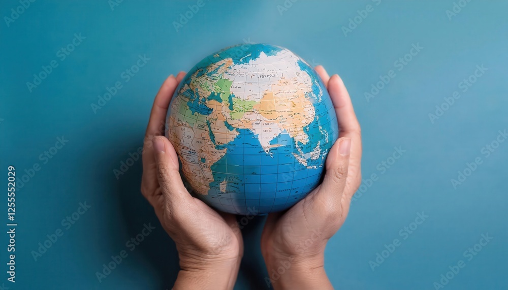Hands gently hold a globe, symbolizing unity and care for the planet's future. Hands gently hold a globe, symbolizing unity and care for the planet's future.