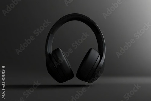 Sleek black headphones floating in minimalist dark background photo