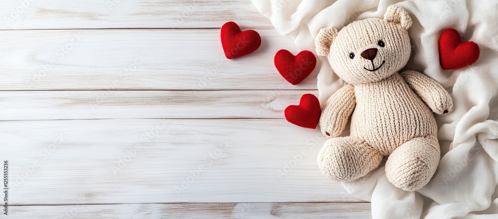 Obraz premium Knitted Teddy Bear with Hearts