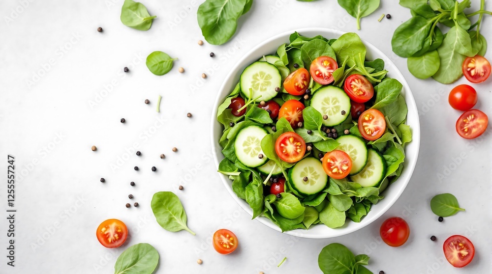 Salad with Cherry Tomatoes and Cucumber in a White Bowl Salad with Cherry Tomatoes and Cucumber in a White Bowl