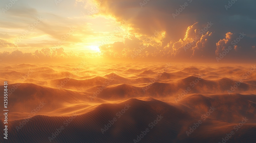 Golden Sunset Over Rolling Desert Sands Golden Sunset Over Rolling Desert Sands