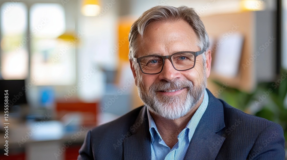 Smiling Businessman with Glasses in Modern Office Environment Smiling Businessman with Glasses in Modern Office Environment