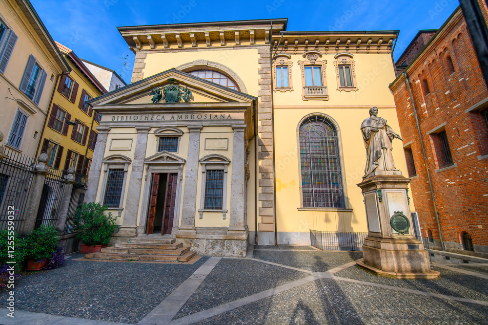 Obraz premium Milan, Italy. Ambrosian Library, Ambrosiana (Italian: Biblioteca Ambrosiana) - a library established by Cardinal and Archbishop Federico Borromeo