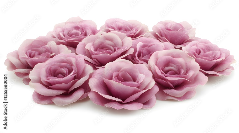 Delicate arrangement of pink roses on a pristine white background for floral decoration and design purposes Delicate arrangement of pink roses on a pristine white background for floral decoration and design purposes