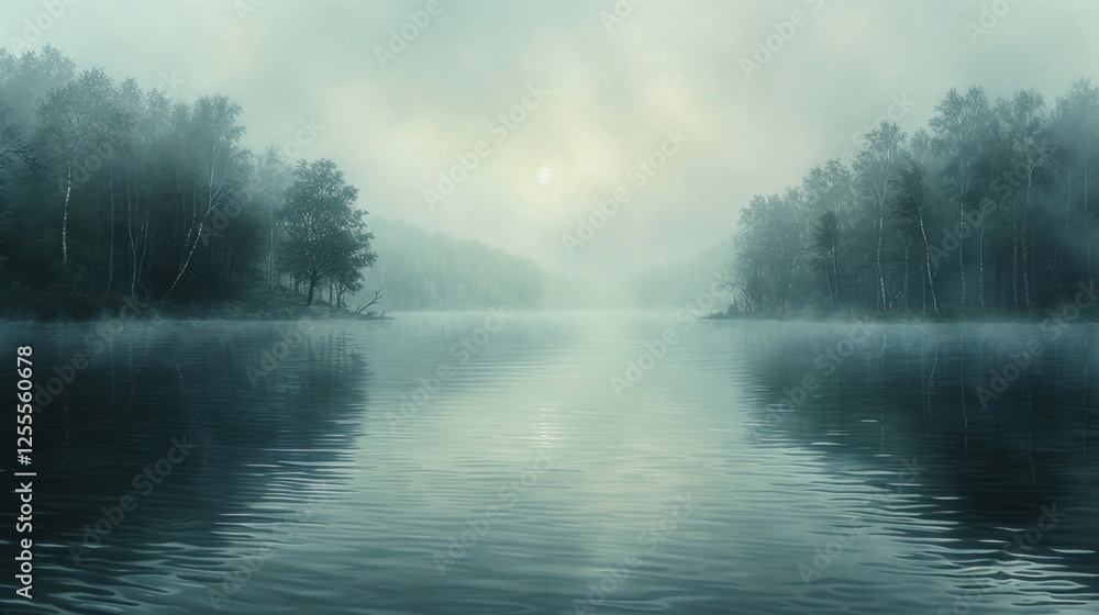 A misty lake reflecting the morning sky, soft pastel hues, ultra-realistic scenery A misty lake reflecting the morning sky, soft pastel hues, ultra-realistic scenery