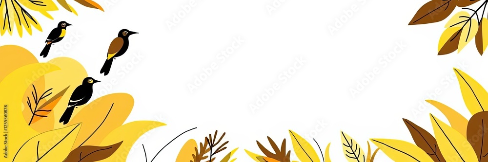 Autumnal Bird and Leaf Banner Design Yellow Brown White Background Autumnal Bird and Leaf Banner Design Yellow Brown White Background