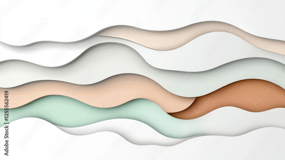 Fototapeta premium Abstract Wave Pattern with Soft Tones of Beige, Mint and White in a Modern Design Environment