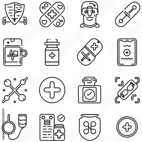 Medical and medicine line icons collection. Thin outline icons pack. UI icon collection. Set of line web pictogram
