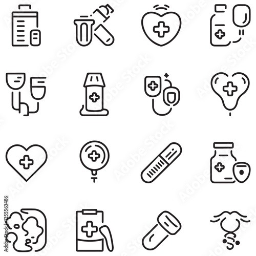 Medical and medicine line icons collection. Thin outline icons pack. UI icon collection. Set of line web pictogram
