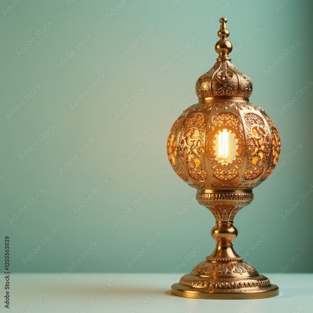 Ornate golden Ramadan lamp, Islamic misbaha Subtle lighting , light, subtle, design Ornate golden Ramadan lamp, Islamic misbaha Subtle lighting , light, subtle, design