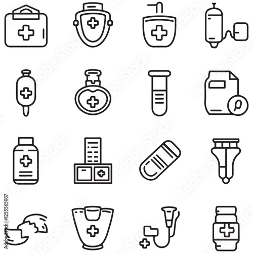 Medical and medicine line icons collection. Thin outline icons pack. UI icon collection. Set of line web pictogram