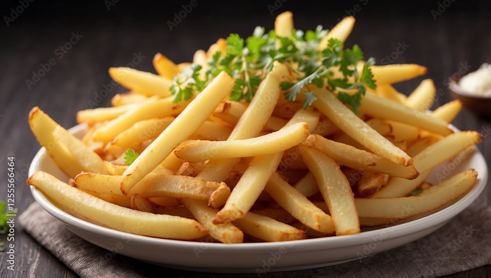 A Delicious Plate of Potato Fries, Ideal for Snacking and Sharing A Delicious Plate of Potato Fries, Ideal for Snacking and Sharing