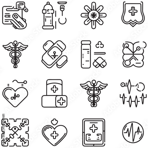 Medical and medicine line icons collection. Thin outline icons pack. UI icon collection. Set of line web pictogram