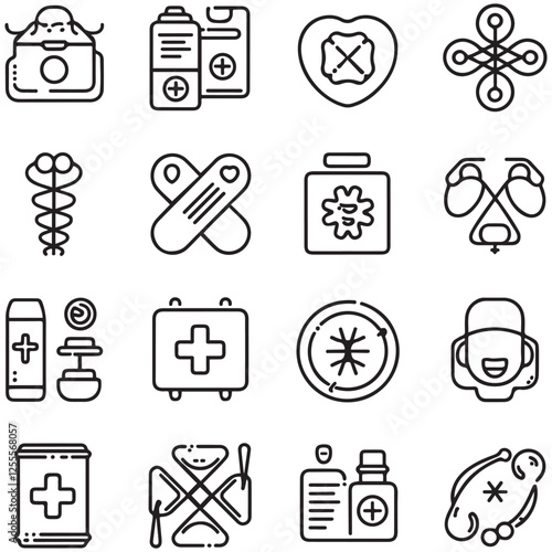 Medical and medicine line icons collection. Thin outline icons pack. UI icon collection. Set of line web pictogram