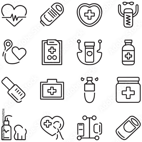 Medical and medicine line icons collection. Thin outline icons pack. UI icon collection. Set of line web pictogram