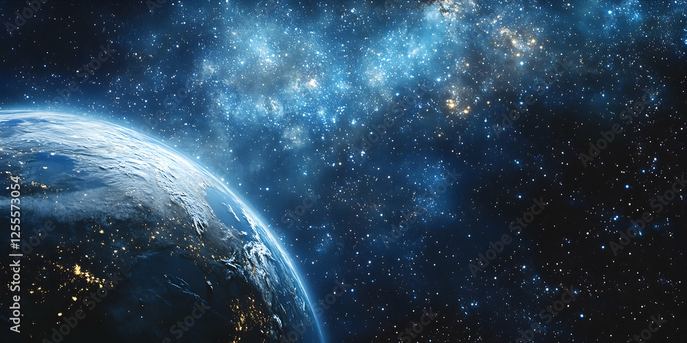 Obraz premium Stunning View of Earth with Vibrant Starscape and Cosmic Background in the Depths of Space