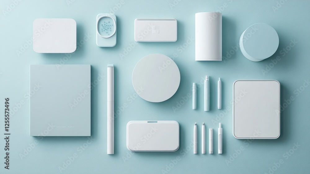 Flat Lay Mockup of Office Supplies on Pastel Colored Background Flat Lay Mockup of Office Supplies on Pastel Colored Background