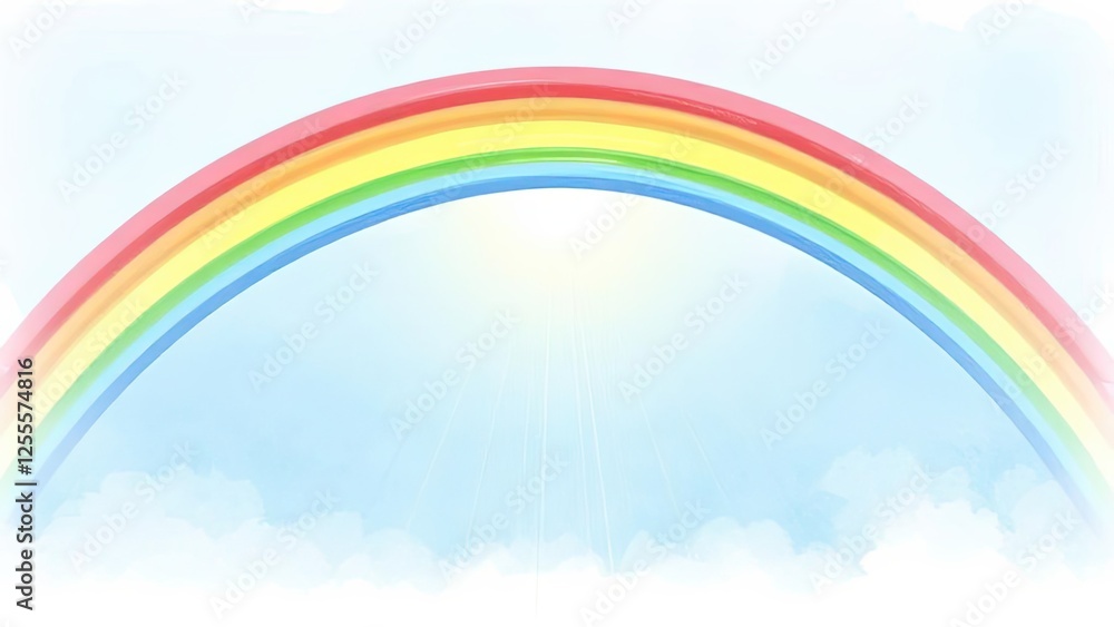 Vibrant Watercolor Rainbow Arch over Sunny Sky with Clouds Hope Dreamy Fantasy Background Vibrant Watercolor Rainbow Arch over Sunny Sky with Clouds Hope Dreamy Fantasy Background