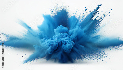 Colorful blue powder explosion on white studio background for gender reveal party: It's a Baby boy