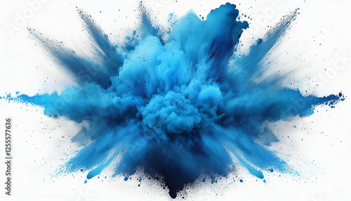 Colorful blue powder explosion on white studio background for gender reveal party: It's a Baby boy