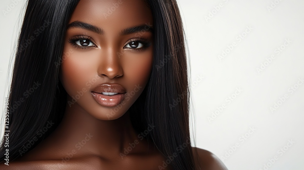 pretty black African woman with radiant flawless skin, facial and skincare beauty industrial model portrait on soft light background
pretty black African woman with radiant flawless skin, facial and skincare beauty industrial model portrait on soft light background