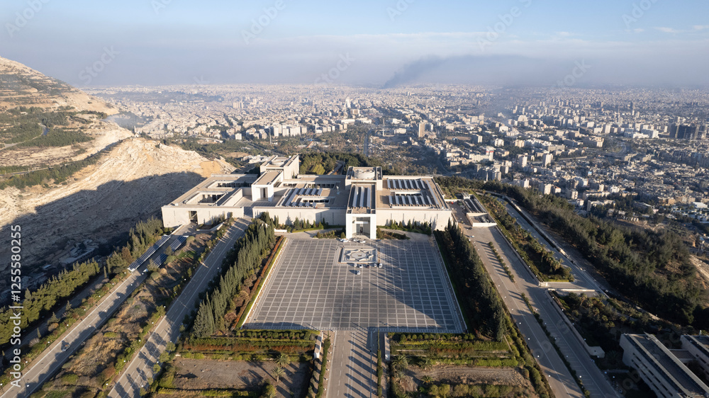 Fototapeta premium The Syrian opposition inside the Presidential Palace after the fall of the regime