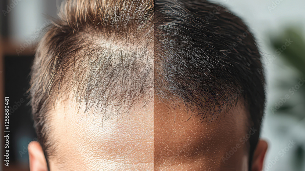 Fototapeta premium Transformation showcasing hair restoration with a dramatic before and after effect