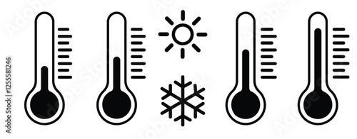 thermometer icon set. Weather Sign. Three vector thermometer showing the temperature. Warm cold Symbol - stock vector
