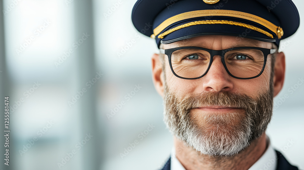 Professional portrait of pilot with bright workplace background, showcasing confidence and Professional portrait of pilot with bright workplace background, showcasing confidence and
